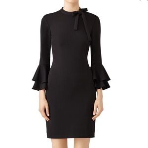 NWT Alexia Admor Black Ruffle Sleeve Dress With Bow Detail